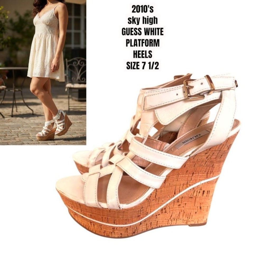 🕊️‎ RARE 2010s Guess "G2Diane" Sky High Cork Wedges - Sz 7.5